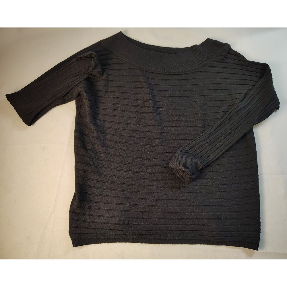Vila Milano Womens Black Ribbed Knit Sweater Boat Neck Long Sleeve Pullover L